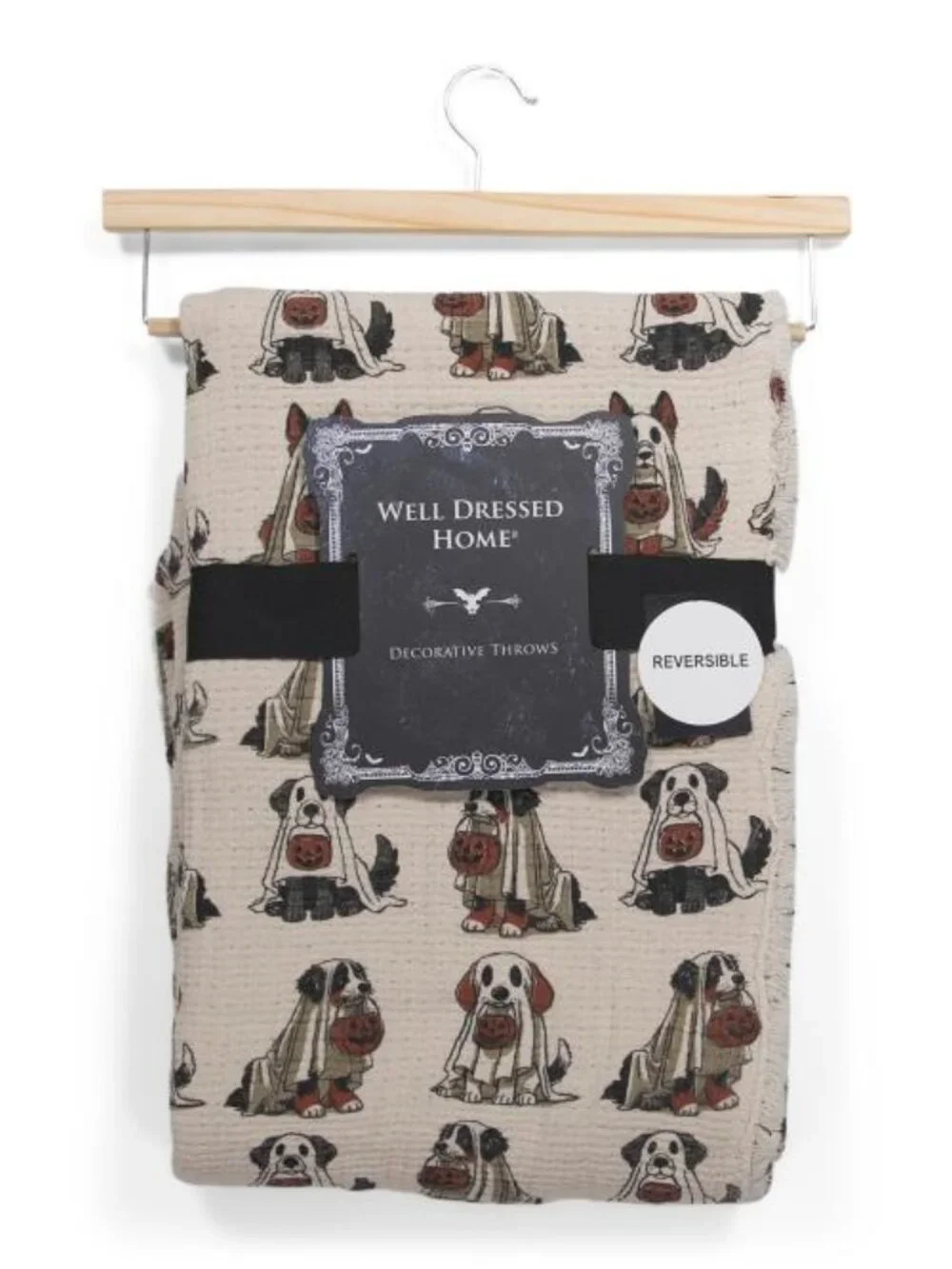 WELL DRESSED HOME Halloween Dogs Ghost Costume Reversible Cotton Throw Blanket